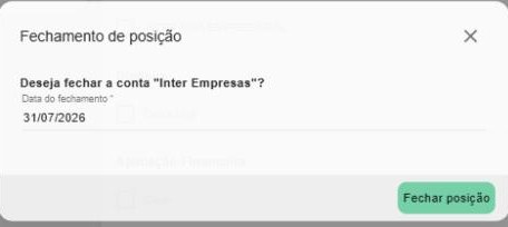 Janela de confirmação do fechamento por conta, com a data do fechamento.