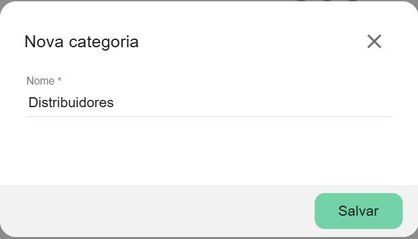 Janela “Nova categoria”: informe o nome e clique em Salvar. No exemplo, a categoria “Distribuidores”.