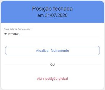 Posição global fechada em 31/07/2026, com as opções Atualizar fechamento e Abrir posição global.